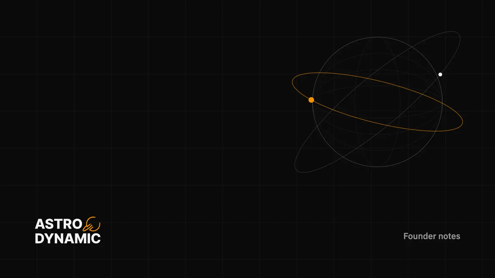 The Astro Dynamic logo beneath a drawing of satellite orbits around a sphere.