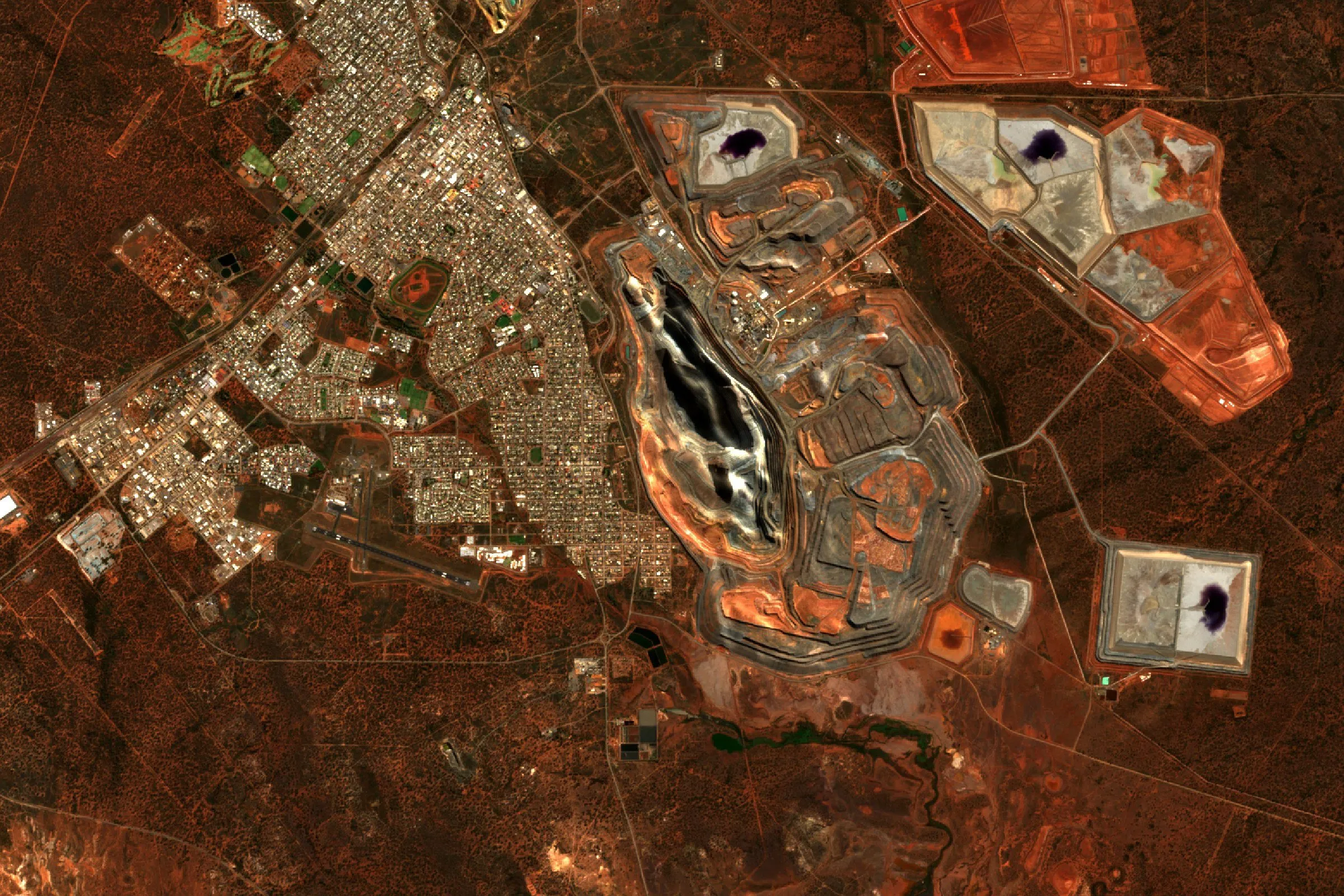 Satellite view of the Super Pit gold mine beside the town of Kalgoorlie in Western Australia